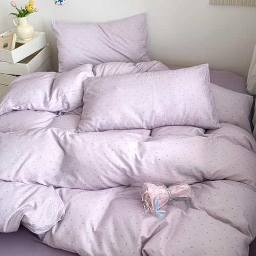 LifeTB Purple Duvet Cover Set Full 100% Cotton Muslin Cute Polka Dot Bedding Set, Soft Breathable Gauze Duvet Cover with 2 Pillowcases, Cute Polka Dot Comforter Cover Aesthetic Bedding Set