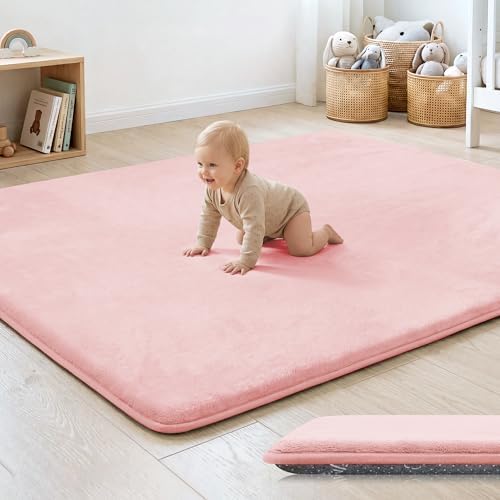 1.3" Thick Baby Floor Play Mat 39x59, Padded Foam Play Mat, Pink