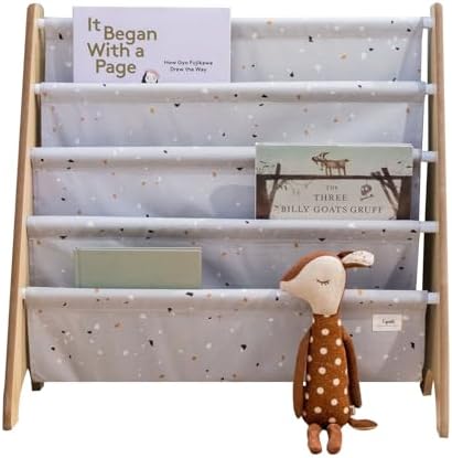 3 Sprouts Recycled Kids Bookshelf, Holds 35 Books, 4-Tier, Terrazzo Gray