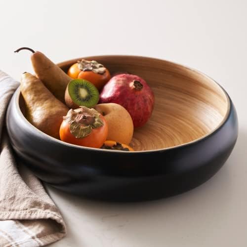 Fruit Bowl for Kitchen Counter – Handmade Spun Bamboo, Large 11.75" Fruit Basket, Eco-Friendly Decorative Serving Bowl for Home Decor, Produce Storage & Centerpiece (Black)