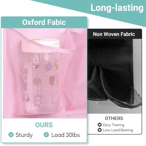2 Packs Narrow Kids Over the Door/Wall Shoe Organizer Small Baby Hanging Shoe Rack for Closet with Clear Mesh Pocket Shoe Storage for Toddler Girl Bedroom, Bathroom, RV, Pantry, Camping (Pink)