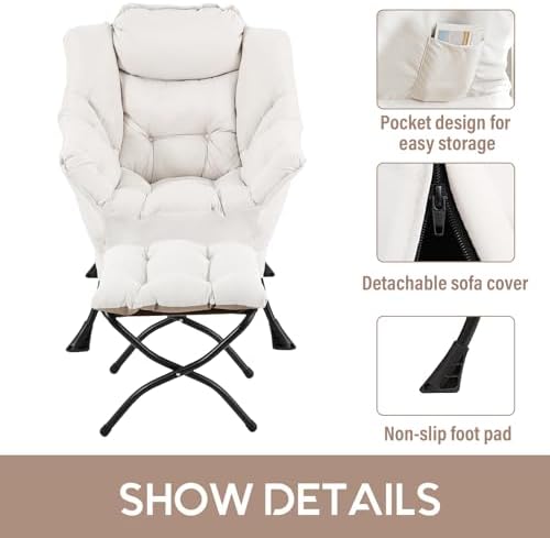 LITA Lazy Chair with Ottoman, Comfy Accent Reading Chair