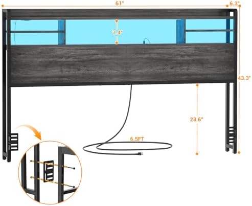Aheaplus Headboard for Queen Size Bed with Storage, Black Oak
