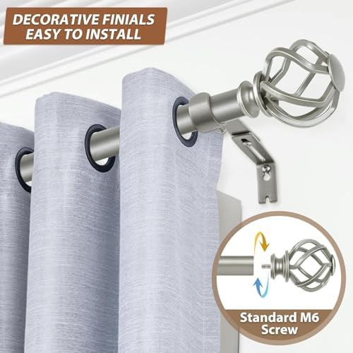 KAMANINA Antique Silver Finials for 1 or 7/8 In Curtain Rods, M6 Screw