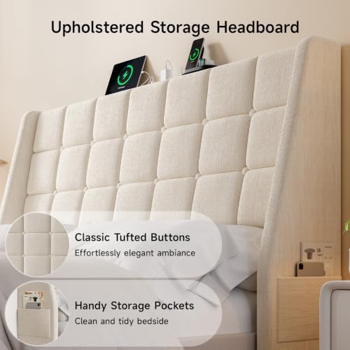 ONBRILL Queen Headboard Only with Charging Station, Soft Chenille Fabric
