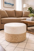 Pouf Ottoman 100% Jute Pouffe Natural Ivory (18"x18"x12")
