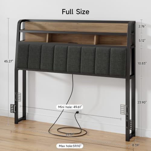 ONBRILL Ergonomic Headboard Full Size with 2-Tier Storage, Black & Brown