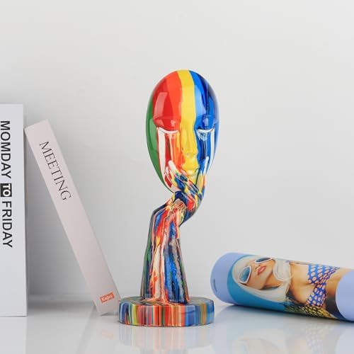 Creative Simple Colorful Women Face Art Statue Thinker Lady Sculpture Abstract Characters Crafts Ornaments Home Decor Modern Office Bedroom Study Room Studio Decorations (Small 11.8x4.3x4.3in)