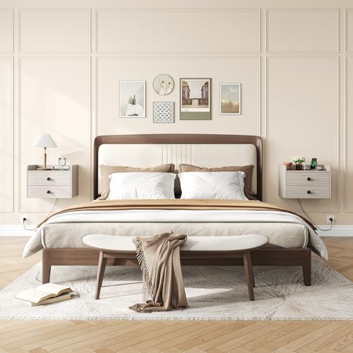 Floating Nightstand Set of 2 with 2 Storage Drawers and Charging Station