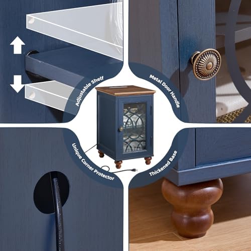 Joaxswe Narrow Side Table with Charger, Glass Door Storage