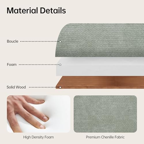 VKNOW End of Bed Bench Upholstered Bedroom Bench with Arms, Light Green