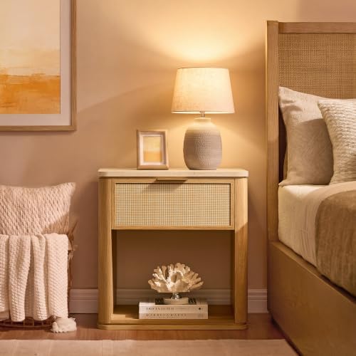 Night Stand Set of 2, Rattan Nightstand with 1 Drawer&Open Shelf
