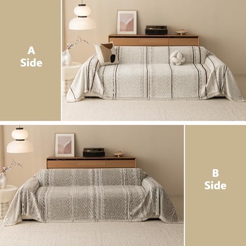 MEETSKY Boho Couch Covers for Sofa, Couch Covers for Dogs, Modern Sofa Slipcover for Sectional Sofa Covers Washable, Chenille Blend Thick Fabric Couch Blanket Cover for Living Room, 71" x 118", Beige