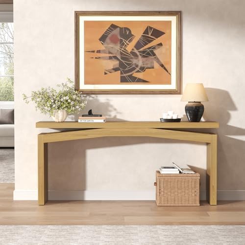 Epecoya Wooden Extra Long Console Tables for Living Room, Natural Teak