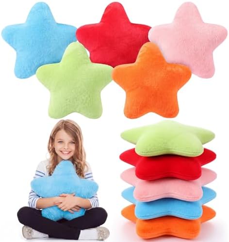 Soaoo 5 Pcs Star Fluffy Pillow Star Shape Pillow, Rainbow Mix