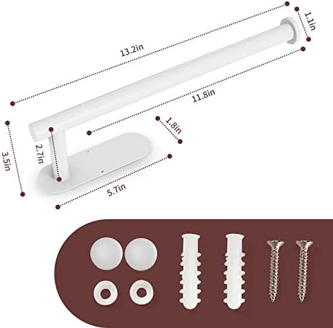 DEKAVA Under Cabinet Wall Mount Paper Towel Holder, Self-Adhesive Bar, Stainless Steel 13 inch (White, 1)
