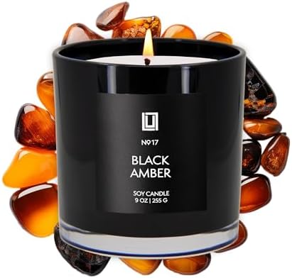 Lulu Candles | Warm Amber Candle | Luxury Scented Soy Jar Candle | Hand Poured in The USA | Highly Scented & Long Lasting (9 Oz., Black Amber)