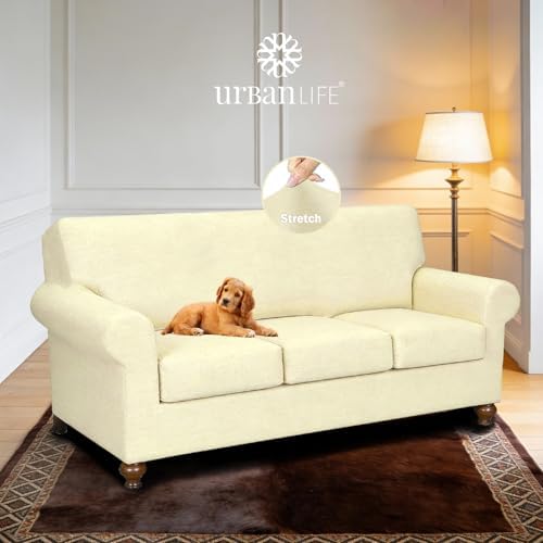 URBANLIFE 4-Piece Stretch Sofa Covers for 3 Cushion Couch, Cream