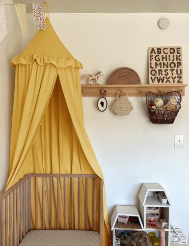 ZEAK Kids Bed Canopy with Ruffles Cotton Hanging Tent Frills Curtain Net for Baby Nursery Room Children Reading Nook Décor