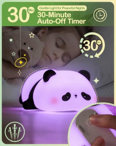 ATSUI Cute Panda Night Light, Voice Control Colorful LED Squishy Novelty Animal Night Lamp, Nursery Nightlight for Desk Decor, Funny Gifts Stuff for Boys Girls Baby, White Elephant Gifts