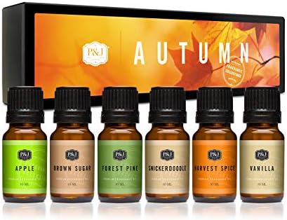 P&J Fragrance Oil Autumn Set | Brown Sugar, Apple, Harvest Spice, Vanilla, Forest Pine, and Snickerdoodle Candle Scents for Candle Making, Freshie, Soap Making Supplies, Diffuser Oil Scents