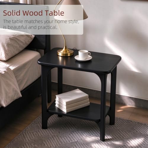 Solid Wood Small Black Side Table for Living Room, Bedroom