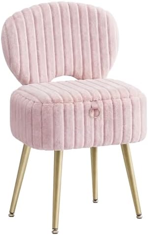 SONGMICS Vanity Chair, Makeup Stool with Folding Backrest