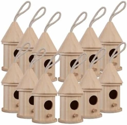 Make Market 5" Wooden Hut Birdhouse - Unfinished Birdhouse Made of 100% Wood, Outdoor Nesting Boxes - Bulk 12 Pack