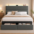 Queen Bed Frame with 2 Storage Drawers, Grey Velvet Upholstered