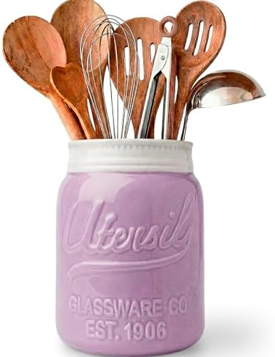 Comfify Purple Mason Jar Utensil Holder – Wide Mouth Ceramic – Farmhouse