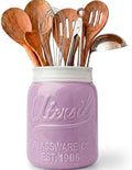 Comfify Purple Mason Jar Utensil Holder – Wide Mouth Ceramic – Farmhouse
