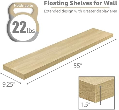 Sorbus Floating Shelves for Wall Storage (55 Inch, 2 Pack, Maple Wood)