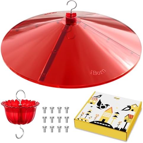iBorn 19.5-inch Hummingbird Feeders Baffle, Weather Guard, Hanging Bird Feeders Protect, Red, Pack of 1
