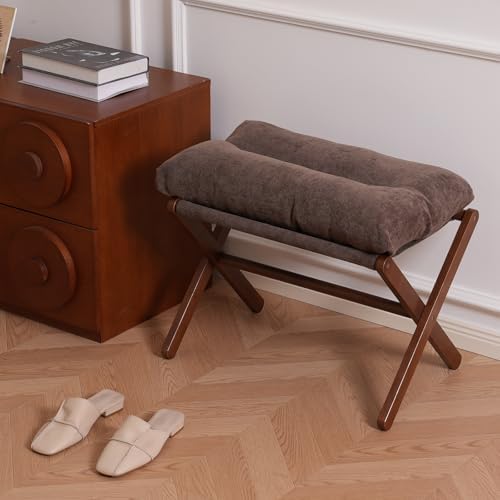 Baveke Foldable Ottoman Foot Rest for Chair, Small Foot Stools Ottoman for Home Decor, Space-Saving Foot Rest for Couch Living Room, Bedroom, Entryway（Brown）