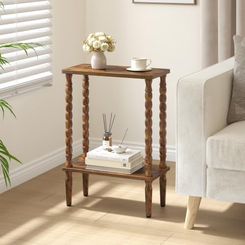 TUTOTAK Narrow Side Table with Solid Wood Legs, Small End Table Set of 2