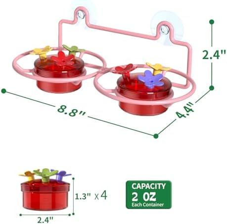 Dreamdrawer 2 Pack Window Hummingbird Feeder, Small Hummingbird Feeder for Outdoors with Strong Suction Cup - Metal Base & 6 Feeding Ports, Easy to Clean and Refill, Pink