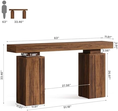 Tribesigns 63-in Long Console Table, Farmhouse Entryway Table(Rustic Brown)