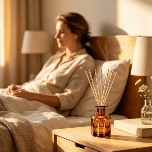 HOSSIAN 150ml 4PCS Reed Diffuser Bottles,Fragrance Diffuser Empty Bottle with 28pcs Reed Sticks for Home Fragrance Accessories and Women Gift Room,Home,Bathroom Decor (Amber)