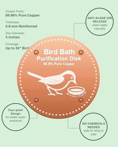 OICEME Bird Bath Purification Disc Pure Copper Outside Winter Solar Power Birdbath Disk Heater Deicer Cage Hanging Bowl Metal Warmer Railing Glass Concrete Ceramic Stone Stand Water Fountain Station