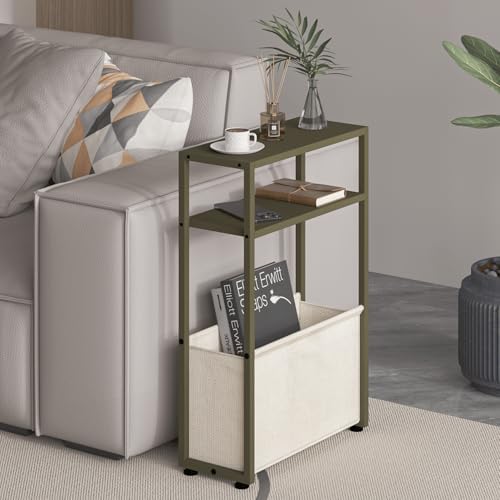 Leomonio Narrow Side Table, Slim Night Stand with Magazine Rack