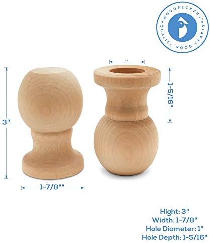 Wooden Flag Pole Finials, 3-inch Wood Flag Pole Topper with 1-inch Hole, Pack of 6 Craft Finials, by Woodpeckers