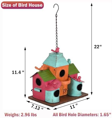 Colorful Metal Bird House for Outside, Hanging Birdhouse with 5-Compartment