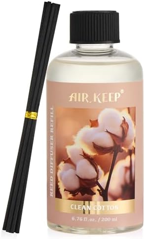 Airkeep Reed Diffuser Oil Refill with Diffuser Sticks, 6.76 Fl Oz(200ml) Clean Cotton Scented Oils, Aroma Therapy, Home Fragrance & Air Freshener, Office Décor, Decoration