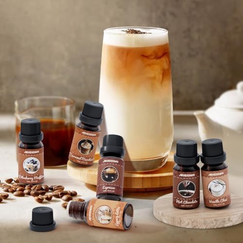 ARVIDSSON Coffee Fragrance Oils Set, Premium Essential Oils for Diffuser, Espresso, Vanilla Chai, Hot Chocolate, Blueberry Muffin, Eggnog Latte, Caramel Macchiato, Coffee Shop Scented Oils