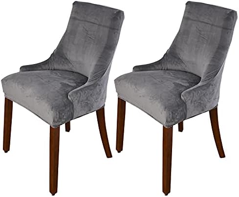MIFXIN Velvet Wingback Side Chair Cover Slipcover Stretch Washable Sloping Armchair Accent Chair Protector Seat Cover for Dining Room Banquet Home Party Decor (Set of 2, Dark Grey)