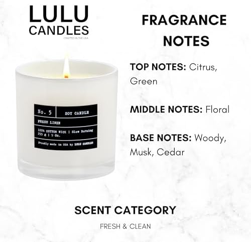 Lulu Candles | Fresh Linen | Luxury Scented Soy Jar Candle | Hand Poured in The USA | Highly Scented & Long Lasting (9 Oz. 2 Pack)