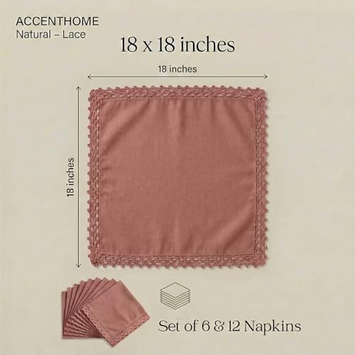 ACCENTHOME Blush Cloth Napkins Set of 12 18x18 inch Cotton Linen Dinner Napkins - Washable Soft Premium Hotel Quality Reusable Napkins Perfect Table Napkins for Family Dinners, Weddings & Everyday Use