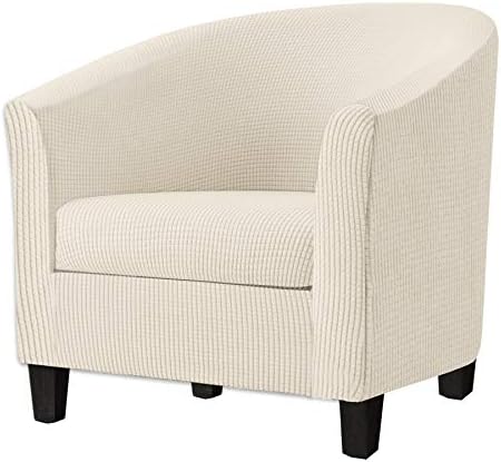 2 Piece Tub Chair Covers with Cushion Cover, Stretch Jacquard Furniture Cover,Armchair Protector Slipcover Removable Machine Washable (Beige Yellow)