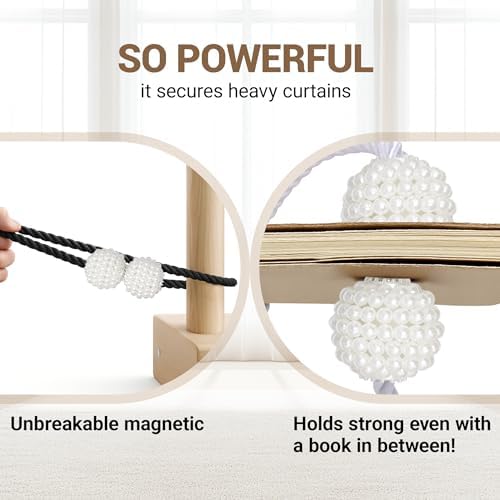 Hion Magnetic Curtain Tiebacks Black 6pcs, Curtain Holdbacks Hooks Holders