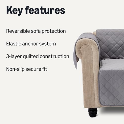 Amazon Basics Reversible Sofa Slipcover, One Seat, Small, Gray/Light Gray